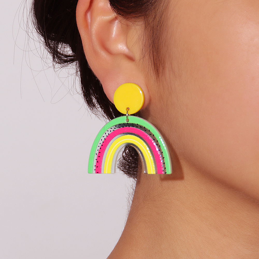 Women's Cute Fashion Rainbow Heart Arylic Earrings Printing Painted Drop Earrings display picture 2