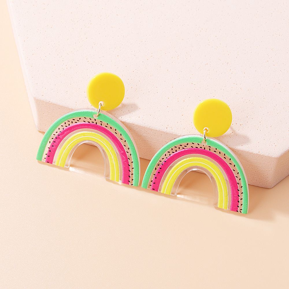 Women's Cute Fashion Rainbow Heart Arylic Earrings Printing Painted Drop Earrings display picture 6