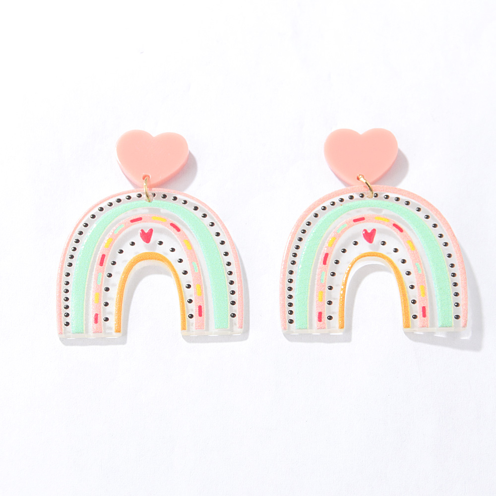 Women's Cute Fashion Rainbow Heart Arylic Earrings Printing Painted Drop Earrings display picture 7
