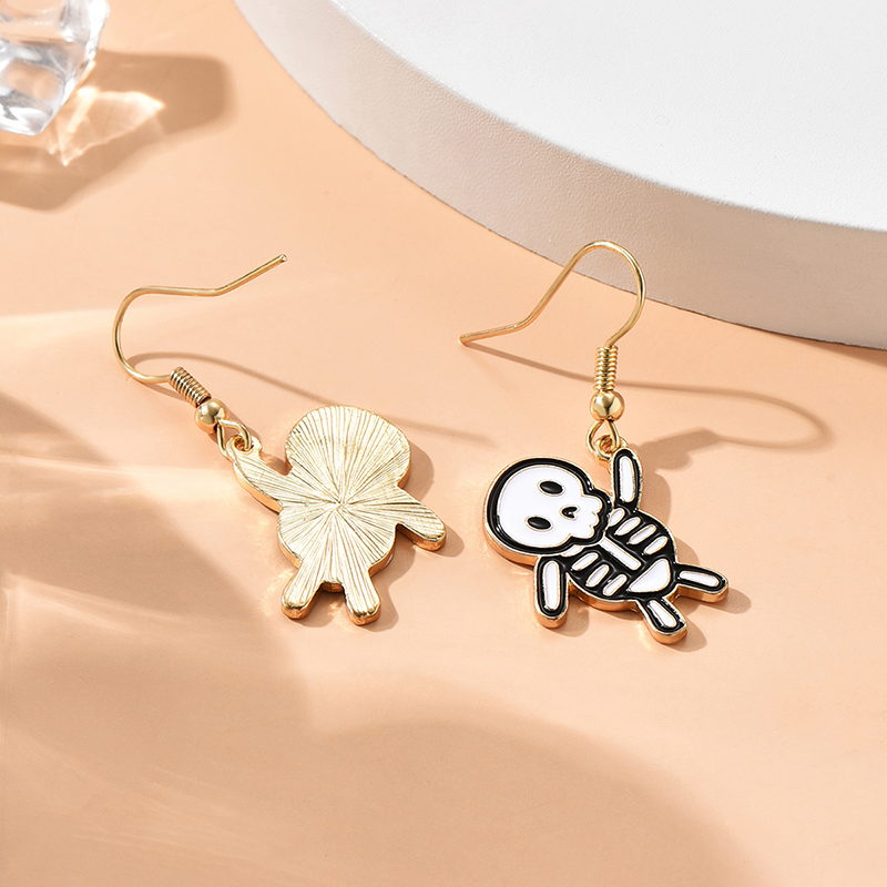 Fashion Cute Gold Plated Skull Drop Oil Earrings Wholesale display picture 2