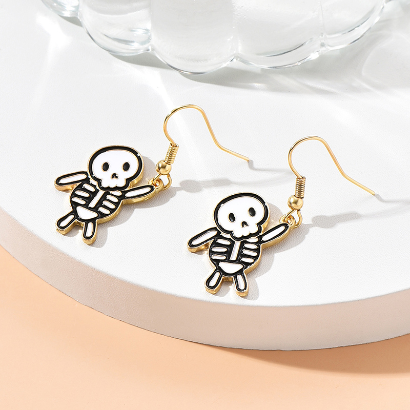Fashion Cute Gold Plated Skull Drop Oil Earrings Wholesale display picture 3