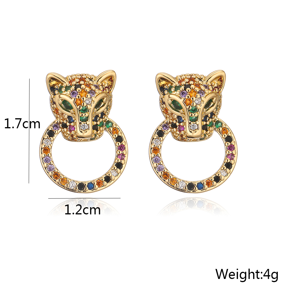 Fashion Leopard Head Inlaid Zircon Copper Earrings display picture 4
