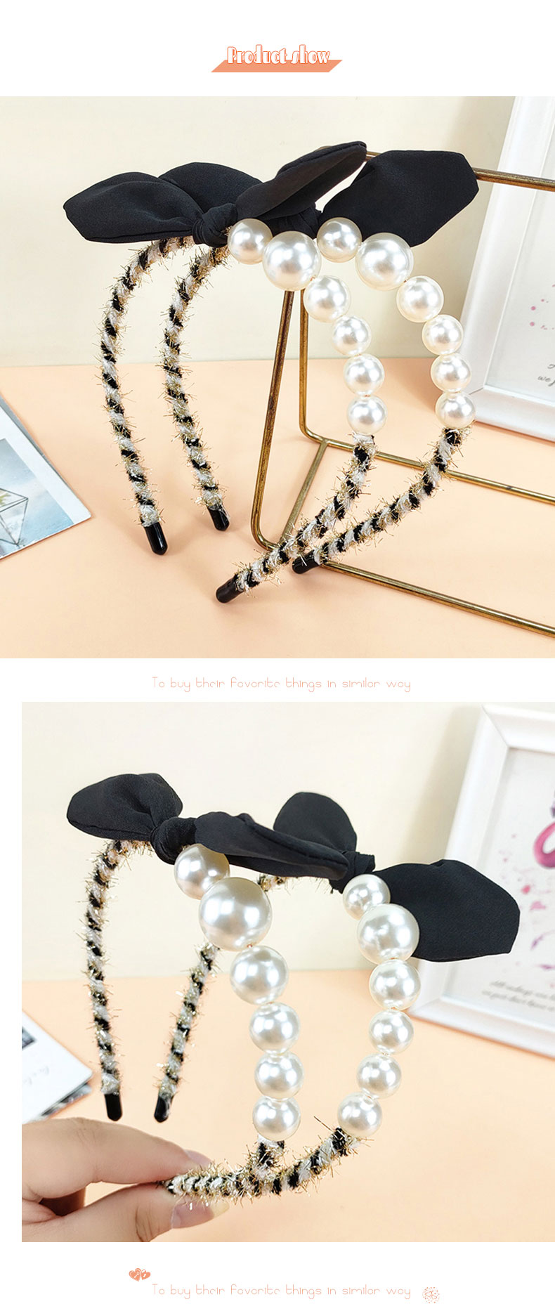 Women's Sweet Bow Knot Beaded Hair Accessories Beaded Inlaid Pearls Pearl Hair Band display picture 4