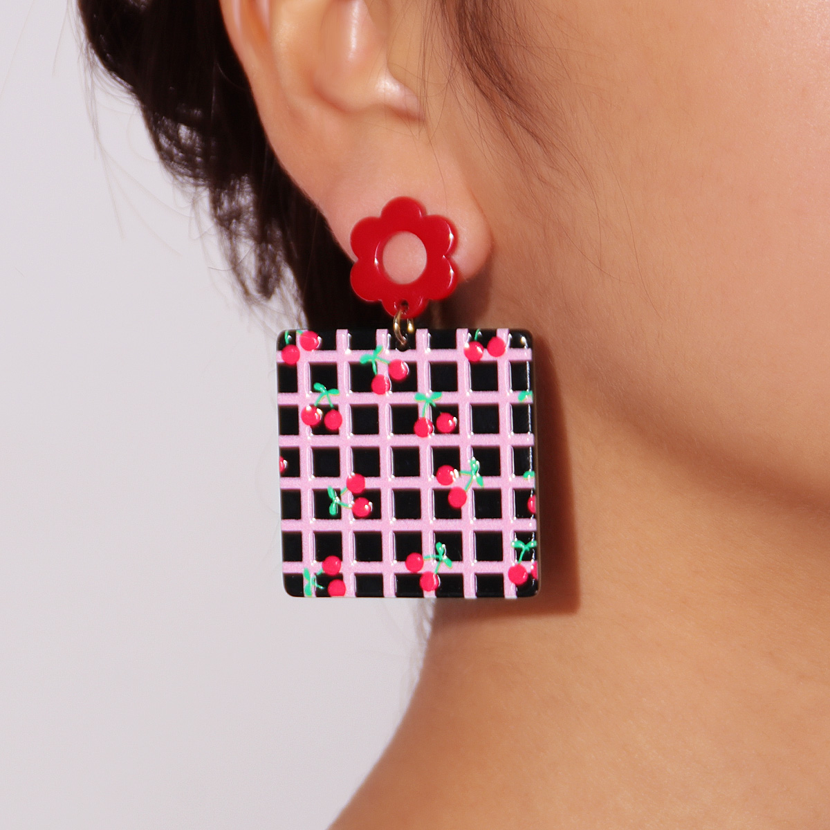 Women's Cute Fashion Lattice Flower Arylic Earrings Printing Drop Earrings display picture 2