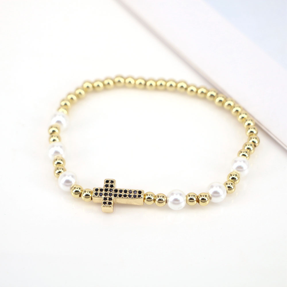 Fashion Cross Copper Beaded Pearl Bracelets 1 Piece display picture 5