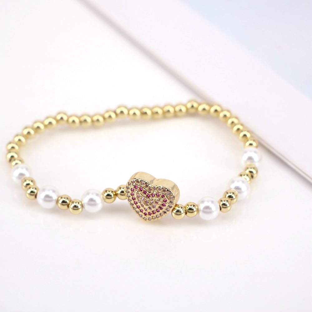 Simple Style Heart Shape Copper Beaded Pearl Bracelets 1 Piece display picture 4