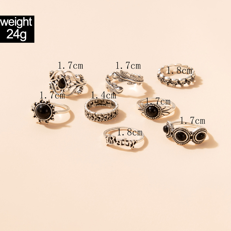 Retro Alloy Letter Pattern Flowers Skull Ring Daily 1 Set display picture 1