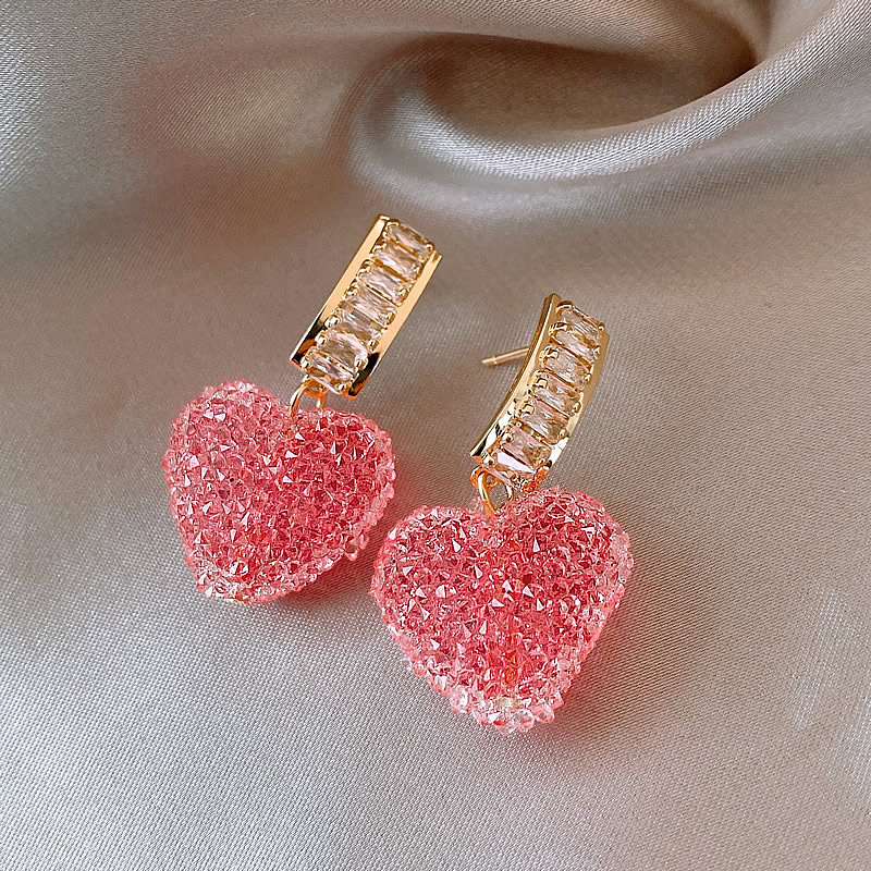 Sweet Alloy Heart Shape Earrings Dating Electroplating Rhinestone Drop Earrings As Shown In The Picture display picture 1