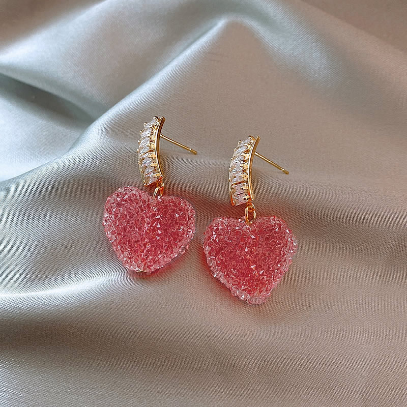 Sweet Alloy Heart Shape Earrings Dating Electroplating Rhinestone Drop Earrings As Shown In The Picture display picture 12