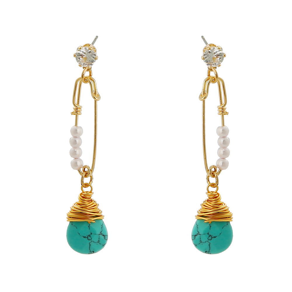 Vintage Style Water Droplets Alloy Inlay Artificial Pearl Turquoise Earrings 1 Piece display picture 1