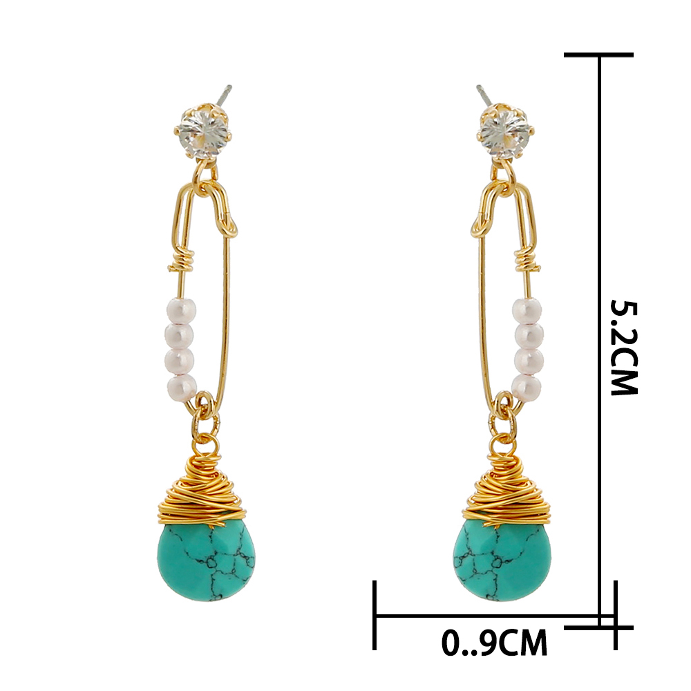 Vintage Style Water Droplets Alloy Inlay Artificial Pearl Turquoise Earrings 1 Piece display picture 2