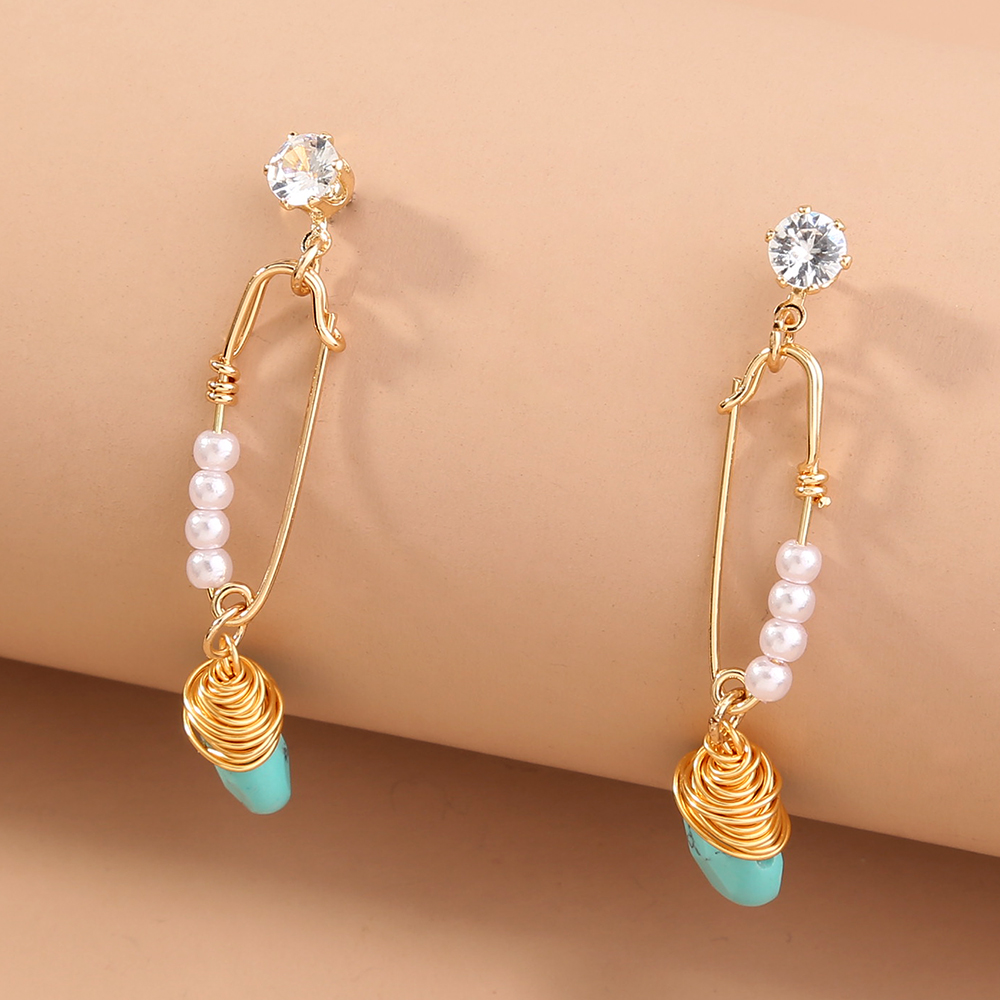 Vintage Style Water Droplets Alloy Inlay Artificial Pearl Turquoise Earrings 1 Piece display picture 4