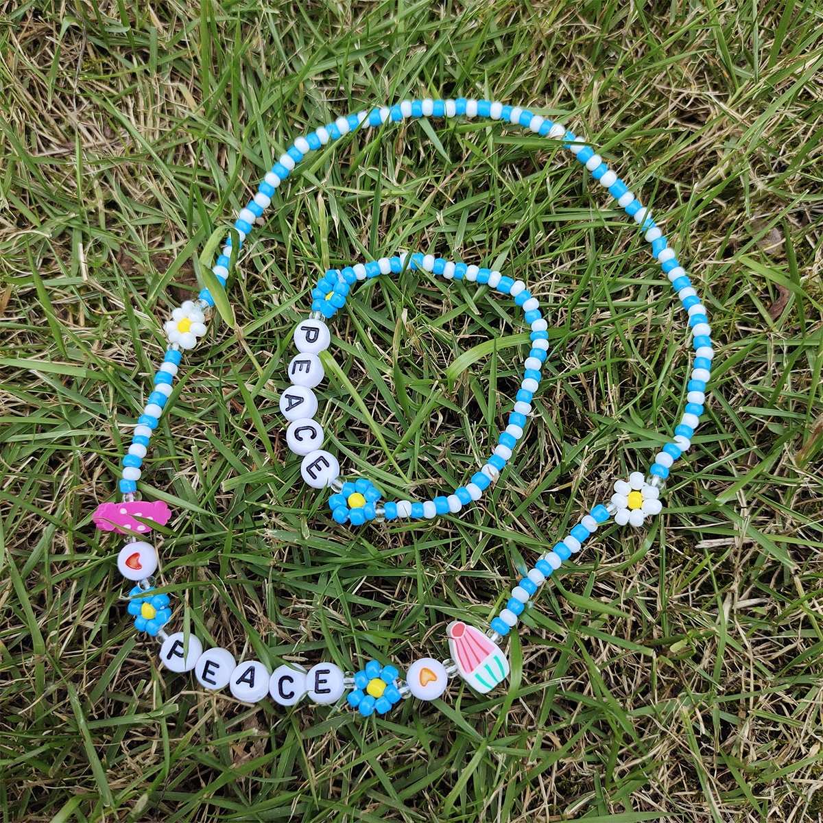 New Style Summer Blue Daisy Flower Letter Handmade Beaded Necklace Bracelet display picture 8