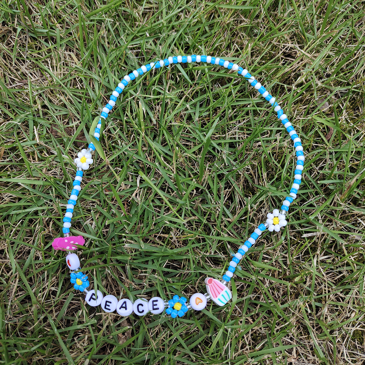 New Style Summer Blue Daisy Flower Letter Handmade Beaded Necklace Bracelet display picture 4
