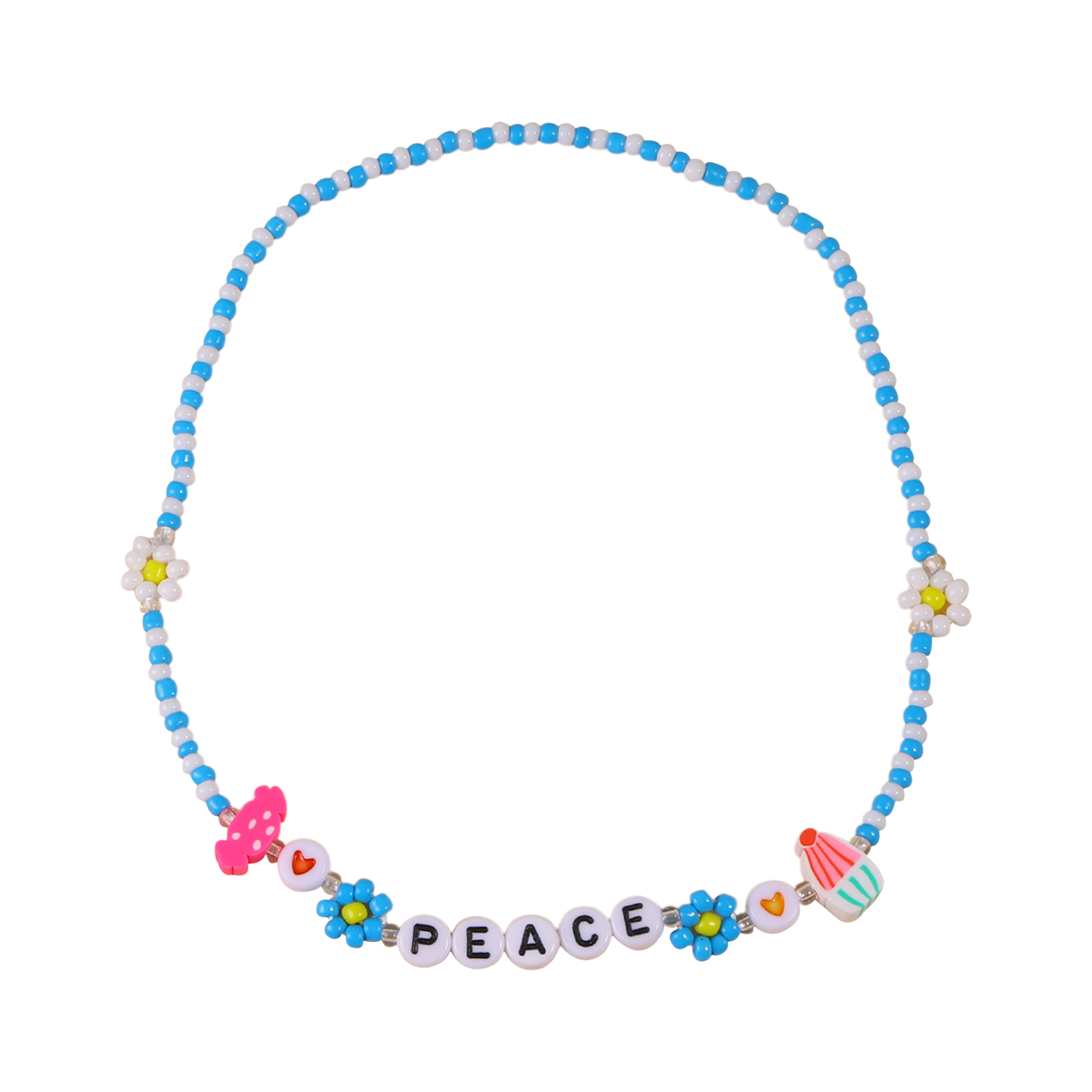 Nouveau Style D'été Bleu Marguerite Fleur Lettre À La Main Collier De Perles Bracelet display picture 7