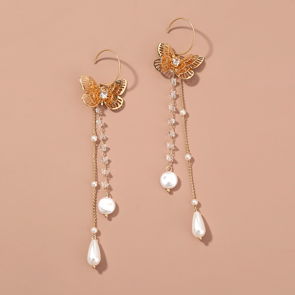 Elegant Butterfly Alloy Plating Artificial Pearl Earrings 1 Piece display picture 2