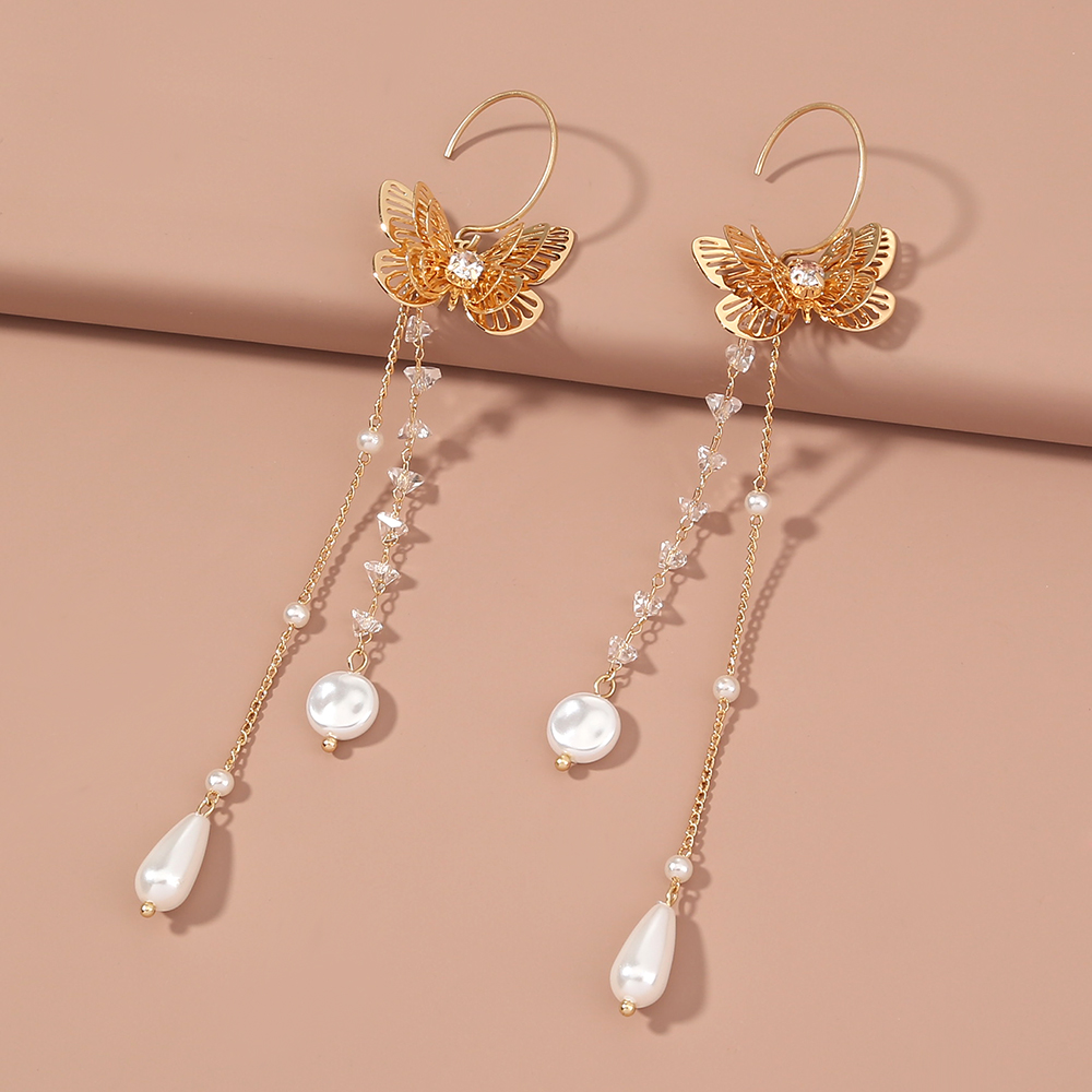 Elegant Butterfly Alloy Plating Artificial Pearl Earrings 1 Piece display picture 4