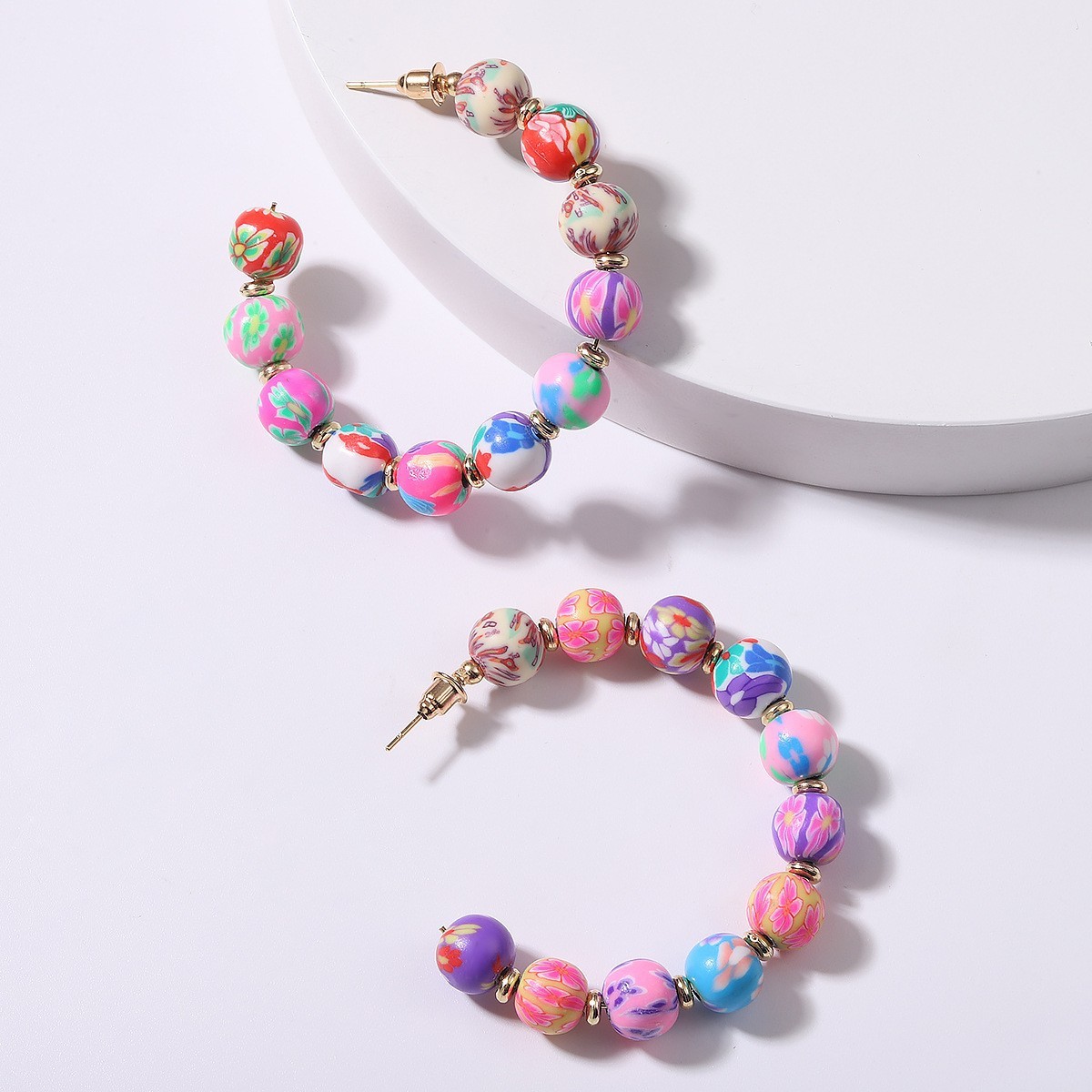 Summer Fashion Pearl Polymer Clay Contrast Color Necklace Bracelet C-shaped Earrings display picture 1