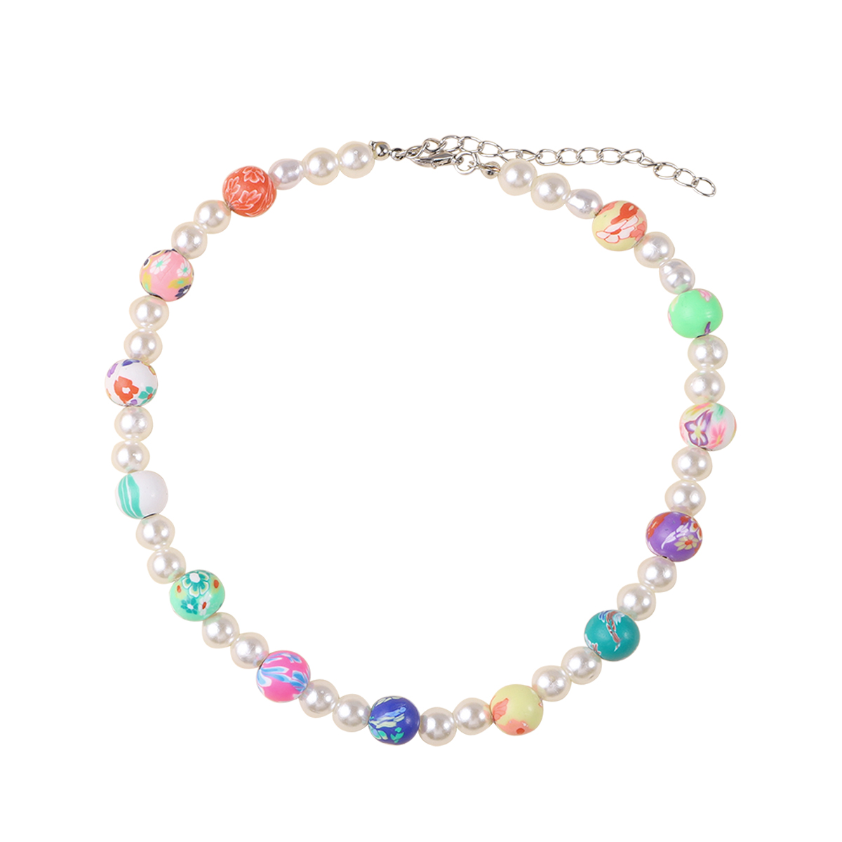 Summer Fashion Pearl Polymer Clay Contrast Color Necklace Bracelet C-shaped Earrings display picture 5