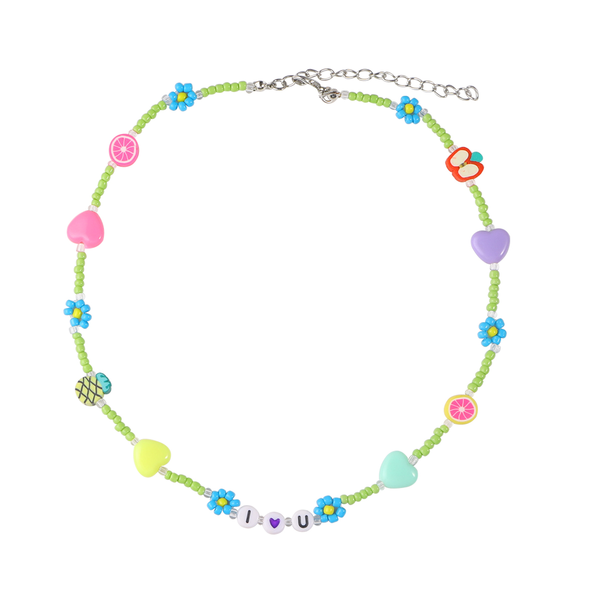 New Style Summer Candy Color Letters Fruit Heart Flowers Beaded Necklace Bracelet display picture 3