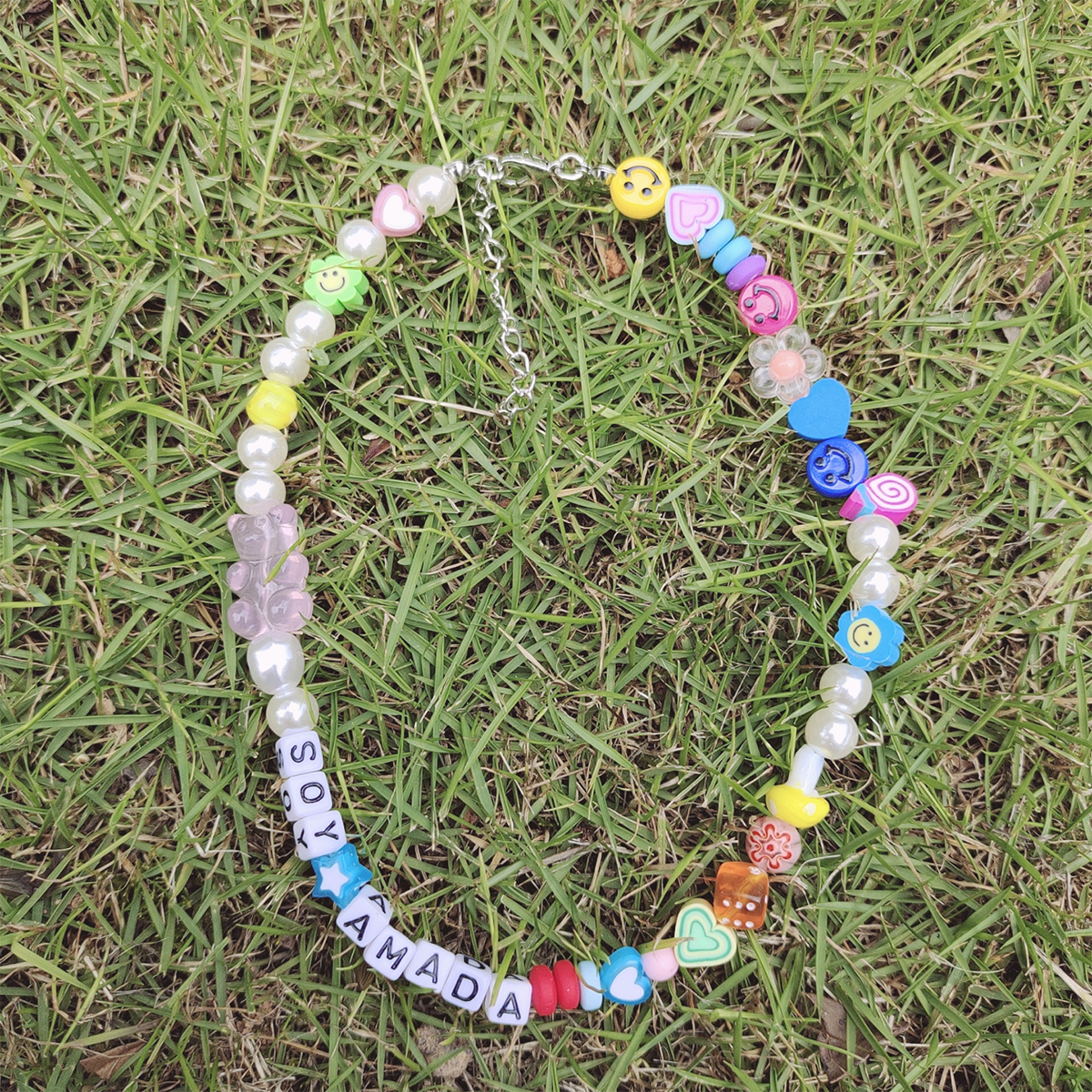 Bohemian Style Summer Candy Color Letter Heart Bear Short Pearl Beaded Necklace display picture 13