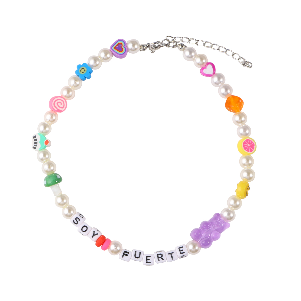 Bohemian Style Summer Candy Color Letter Heart Bear Short Pearl Beaded Necklace display picture 8