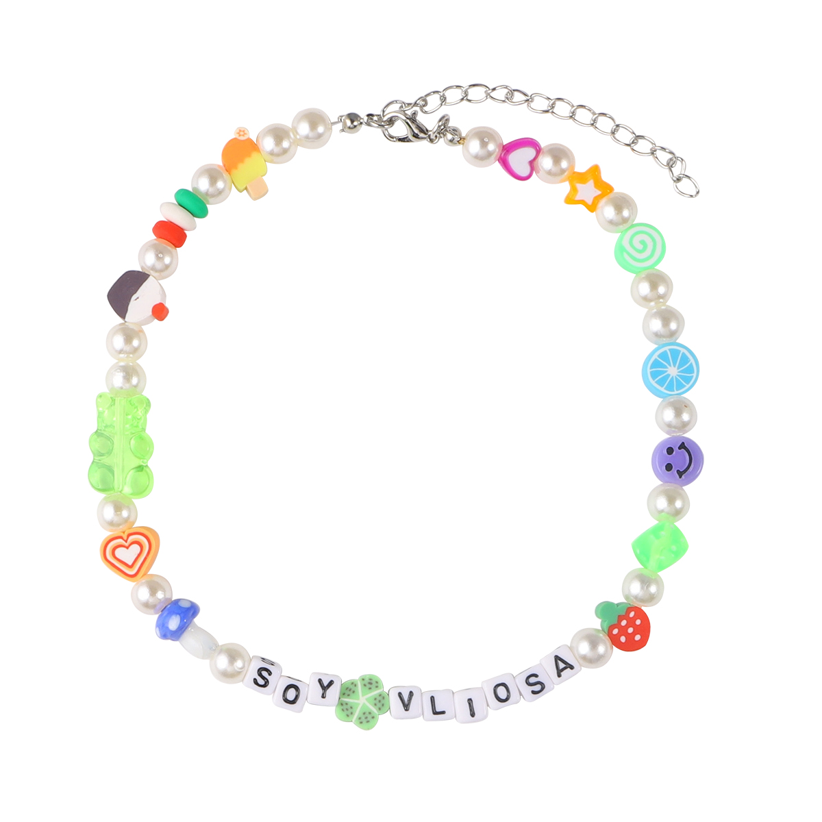 Bohemian Style Summer Candy Color Letter Heart Bear Short Pearl Beaded Necklace display picture 11