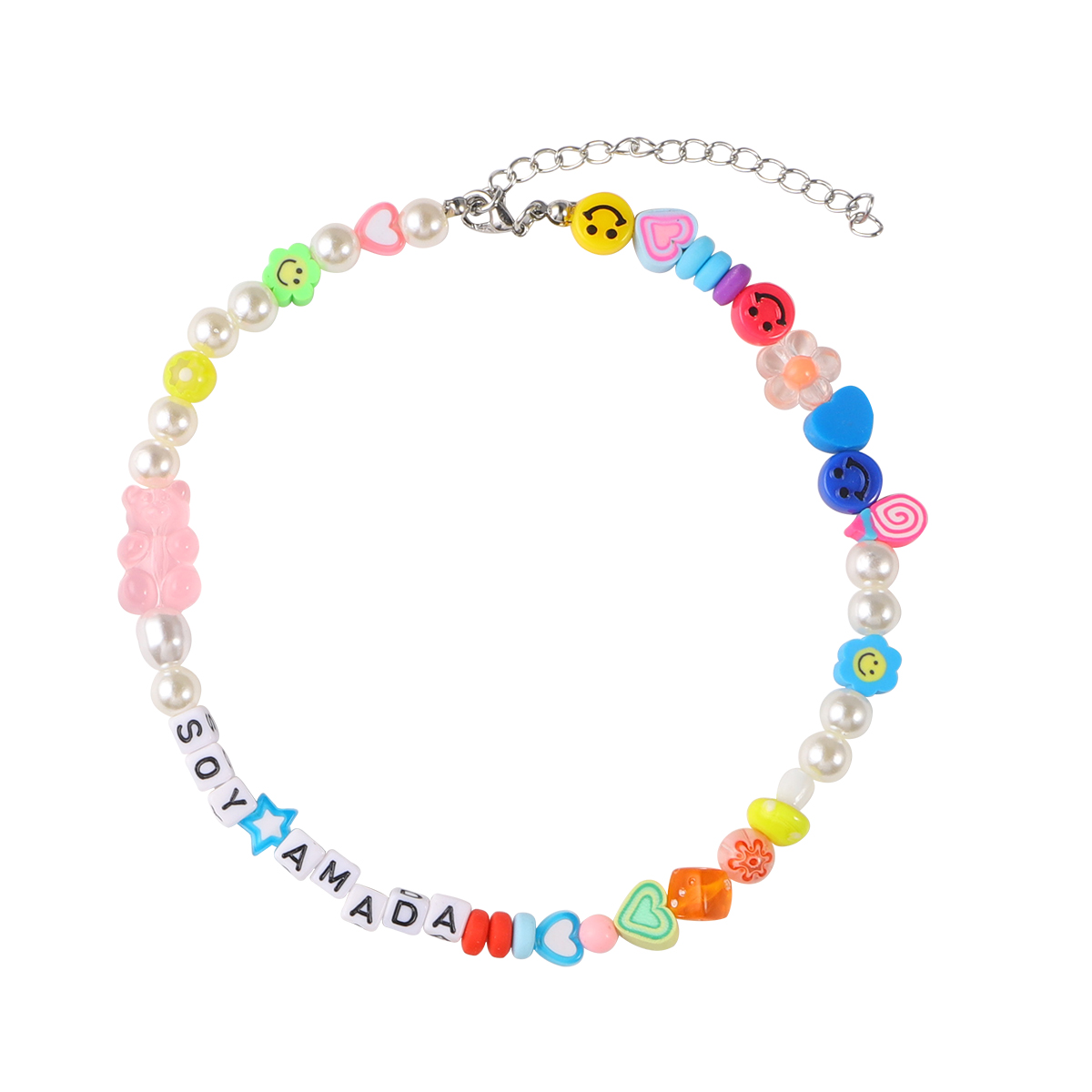 Bohemian Style Summer Candy Color Letter Heart Bear Short Pearl Beaded Necklace display picture 12