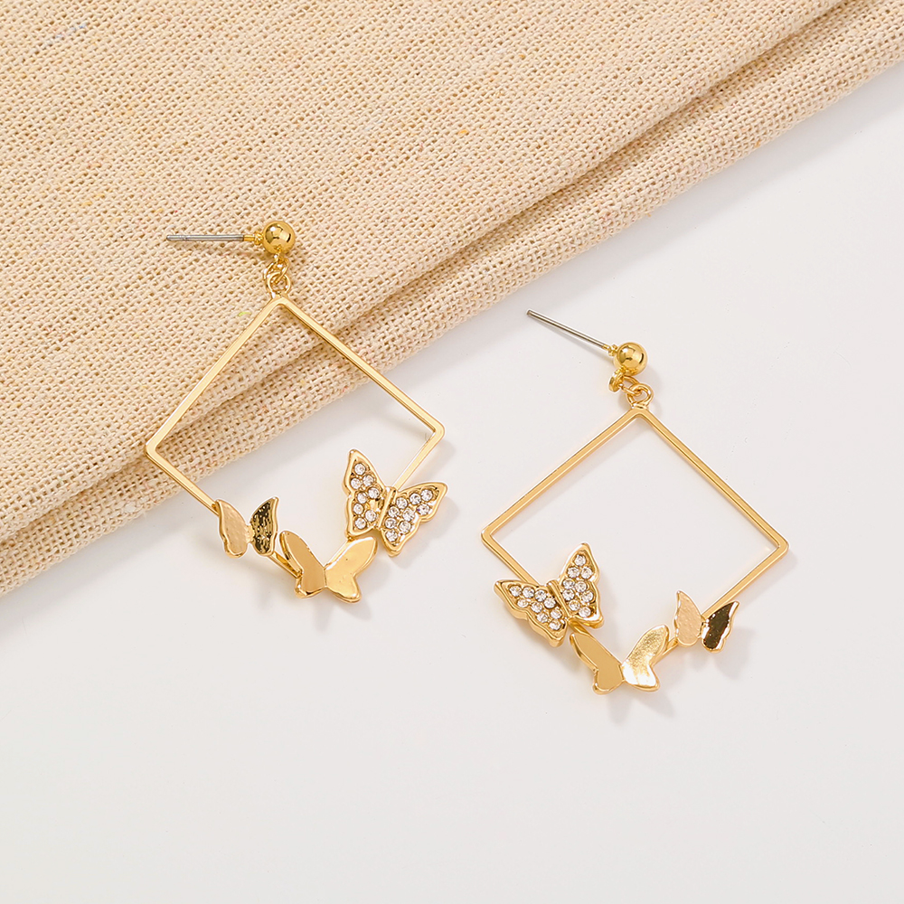Fashion Geometric Butterfly Alloy Plating Artificial Rhinestones Earrings 1 Pair display picture 3