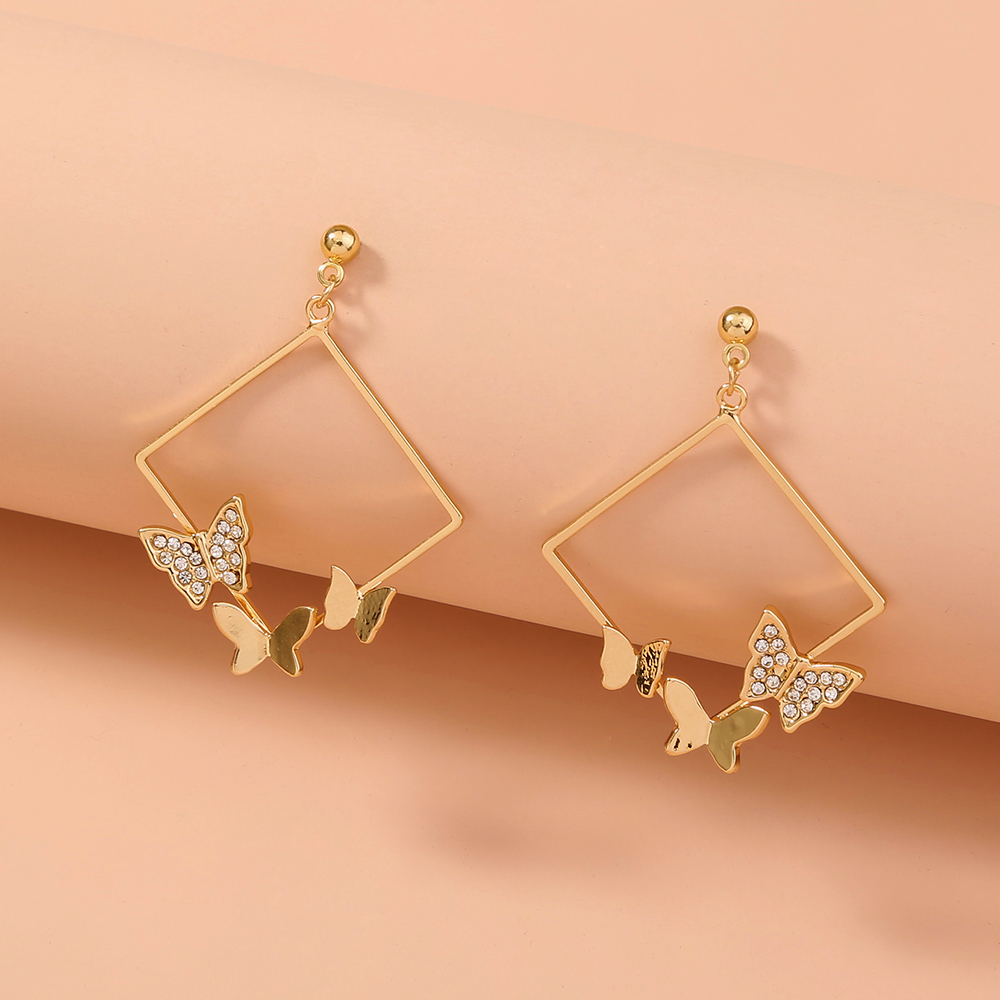 Fashion Geometric Butterfly Alloy Plating Artificial Rhinestones Earrings 1 Pair display picture 4