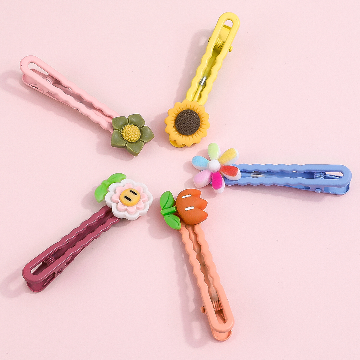 Cartoon Style Cute Flower Alloy Plating Resin Hair Clip 1 Set display picture 1