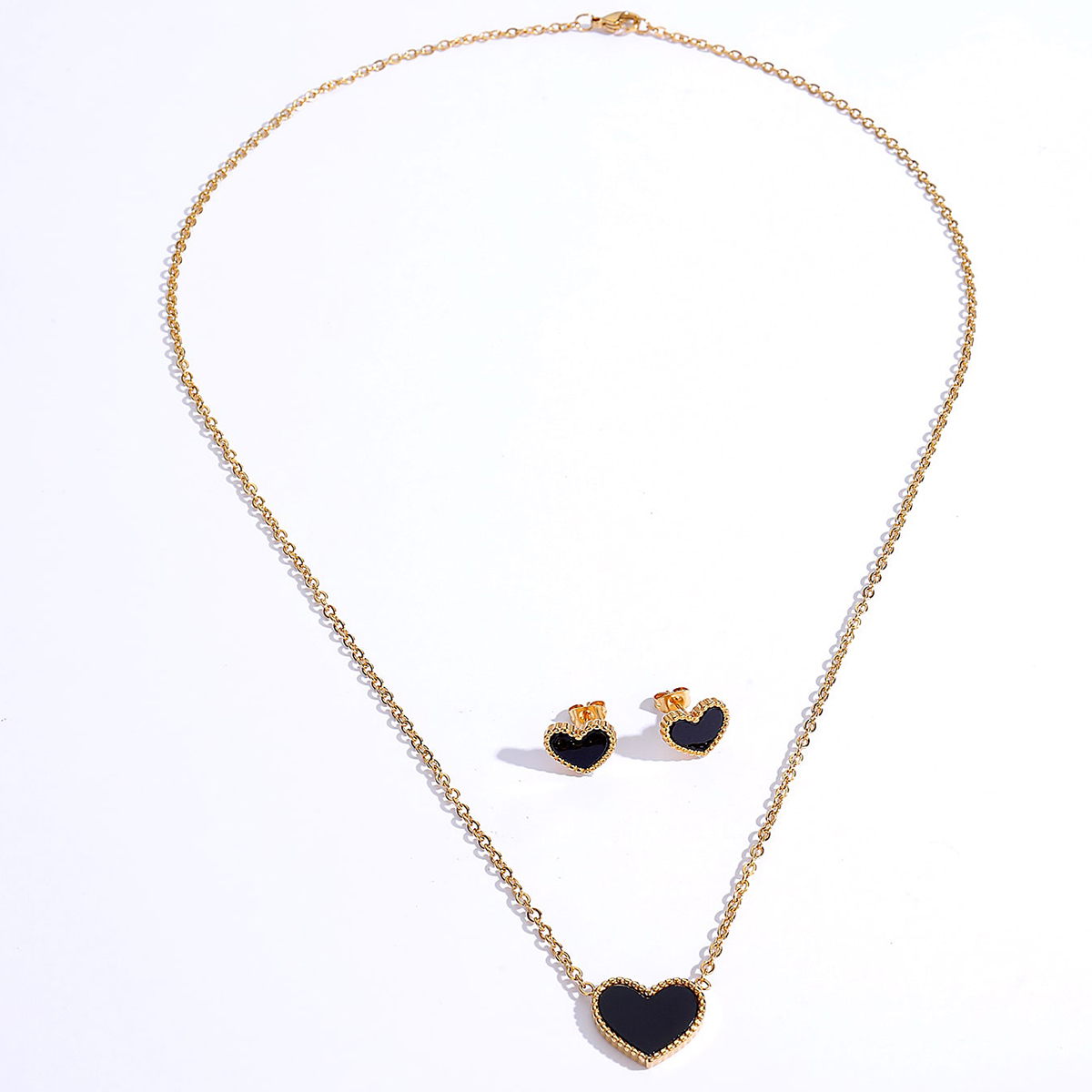 Unisex Simple Style Heart Shape Copper Earrings Necklace Gold Plated Jewelry Sets display picture 3