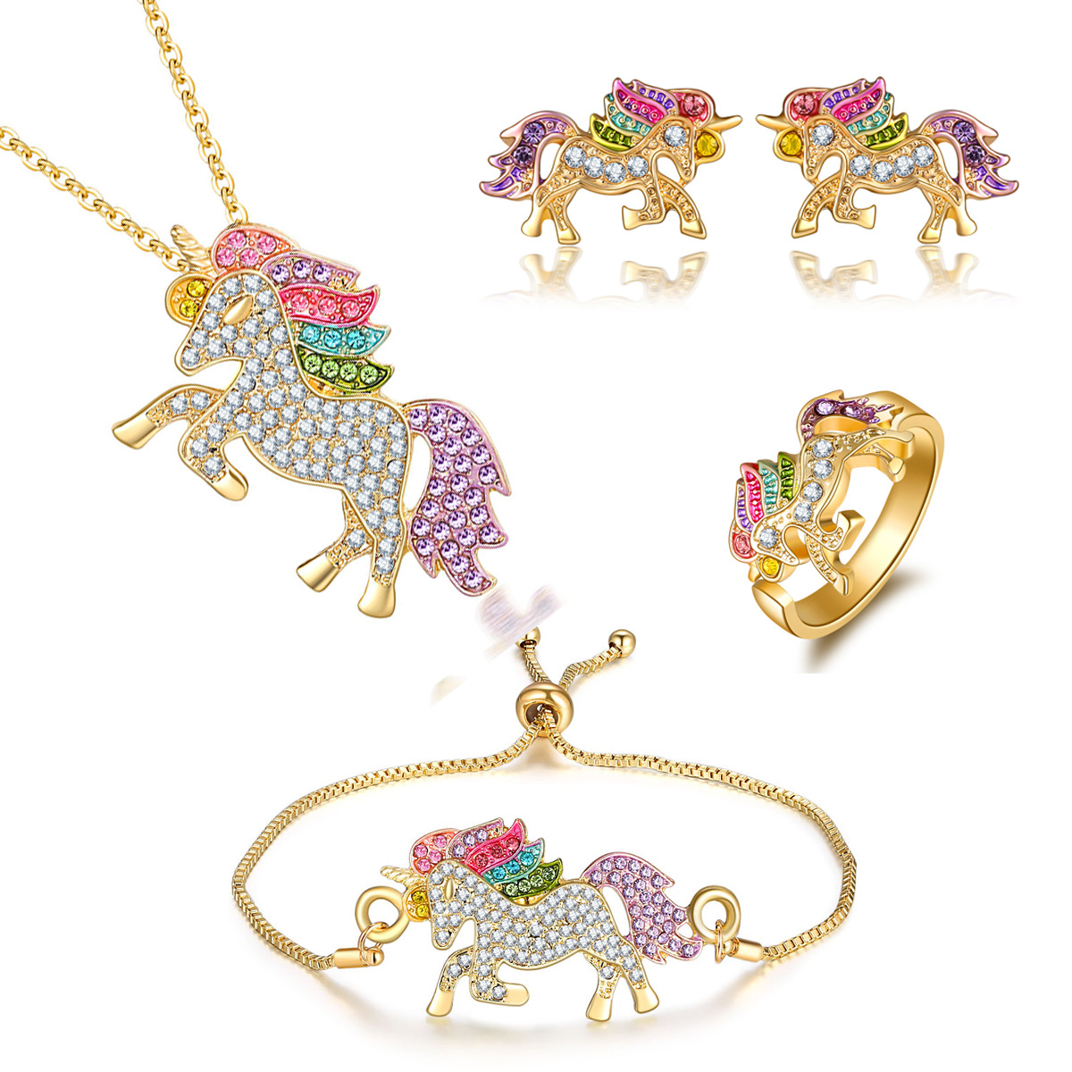 Princess Cute Unicorn Gold Plated Zircon Alloy Wholesale Jewelry Set display picture 5