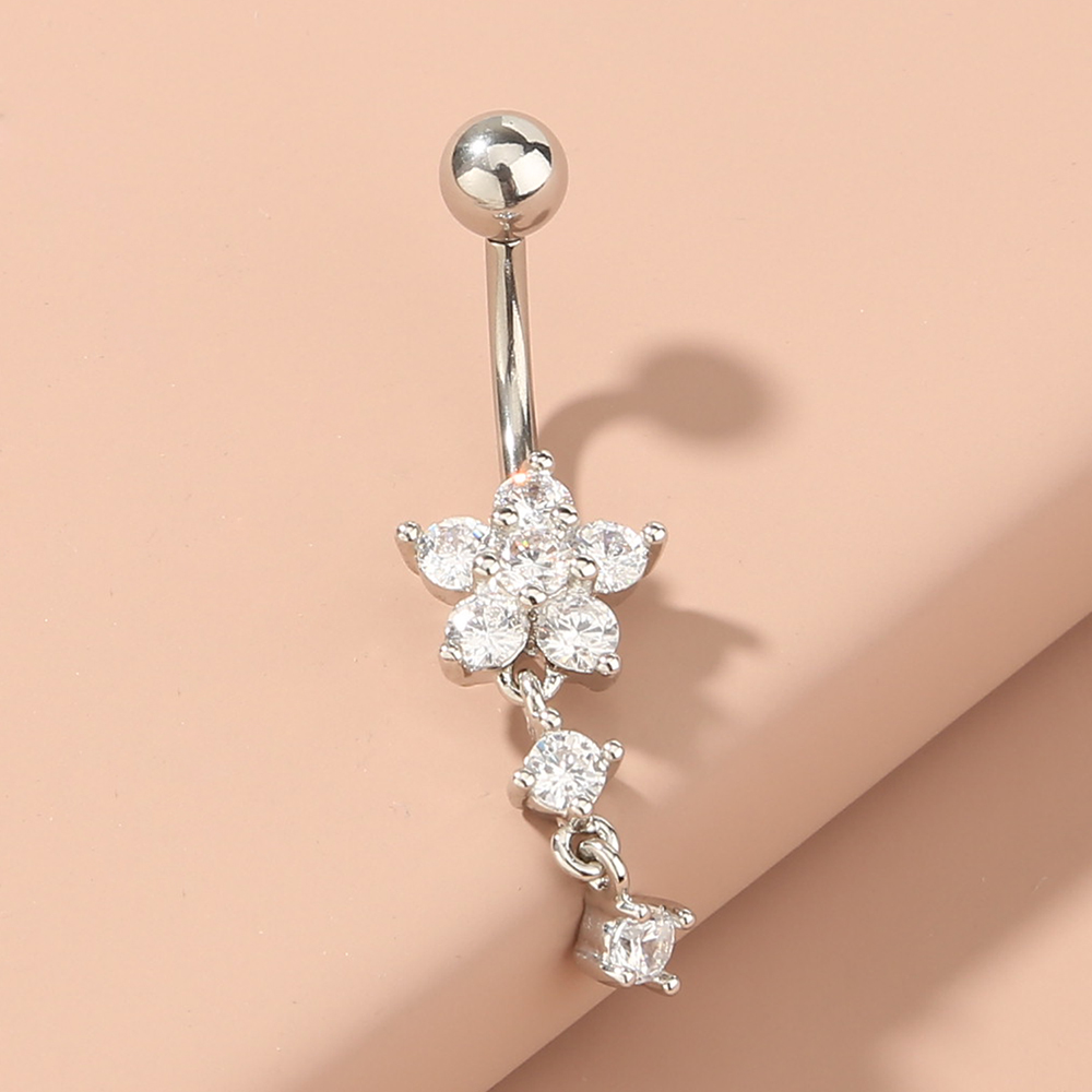 1 Piece Belly Rings Sexy Flower 304 Stainless Steel Copper Diamond Rhinestones display picture 2