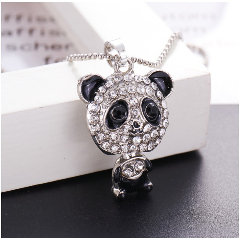 Frau Süß Panda Legierung Halskette Mit Anhänger Diamant Künstliche Strasssteine Halsketten display picture 4