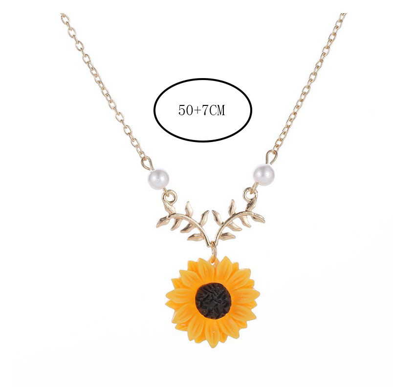 Frau Mode Sonnenblumen Legierung Halskette Mit Anhänger Eingelegte Perlen Künstliche Perlen Halsketten display picture 5
