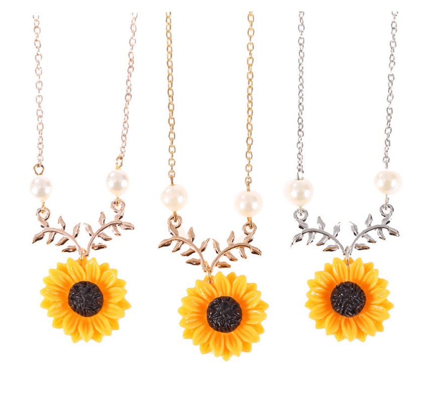 Frau Mode Sonnenblumen Legierung Halskette Mit Anhänger Eingelegte Perlen Künstliche Perlen Halsketten display picture 7