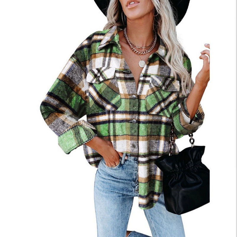 Casual Tartan Casual Jacket Single Breasted Buckle Cotton Coat display picture 3
