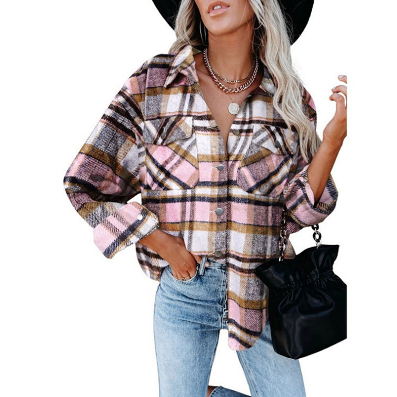 Casual Tartan Casual Jacket Single Breasted Buckle Cotton Coat display picture 5