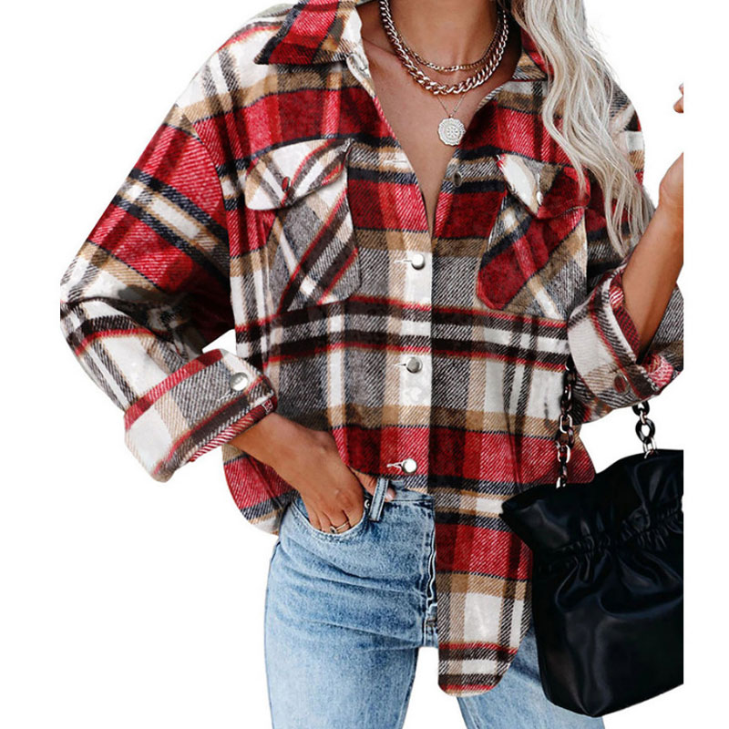 Casual Tartan Casual Jacket Single Breasted Buckle Cotton Coat display picture 6