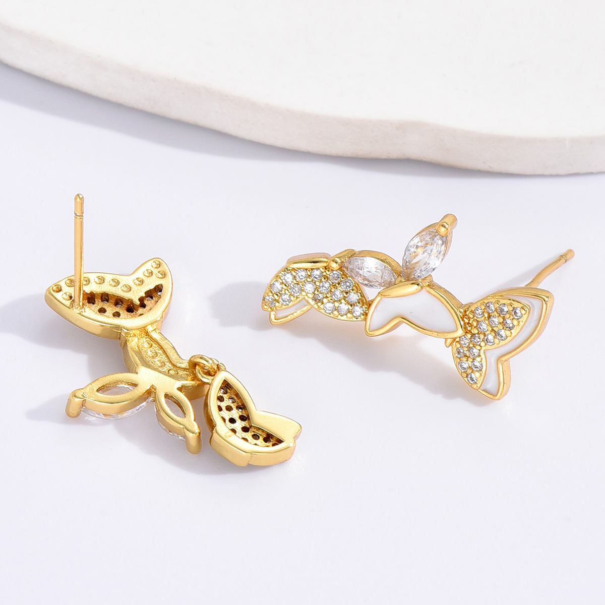 Elegant Butterfly Stainless Steel Ear Studs Zircon Copper Earrings display picture 3
