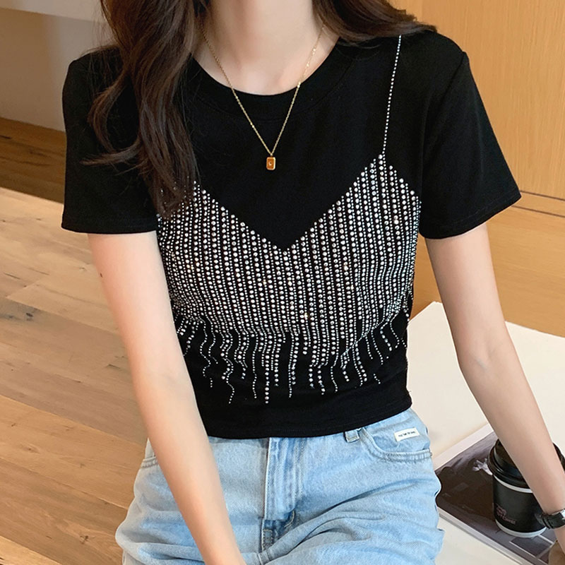 Women's T-shirt Short Sleeve T-shirts Diamond Casual Solid Color display picture 1