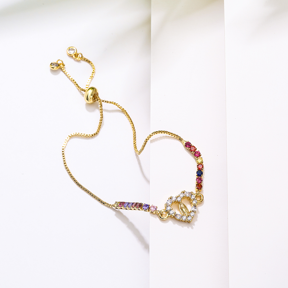 Fashion Portrait Heart Shape Copper Bracelets Inlay Zircon Copper Bracelets display picture 4