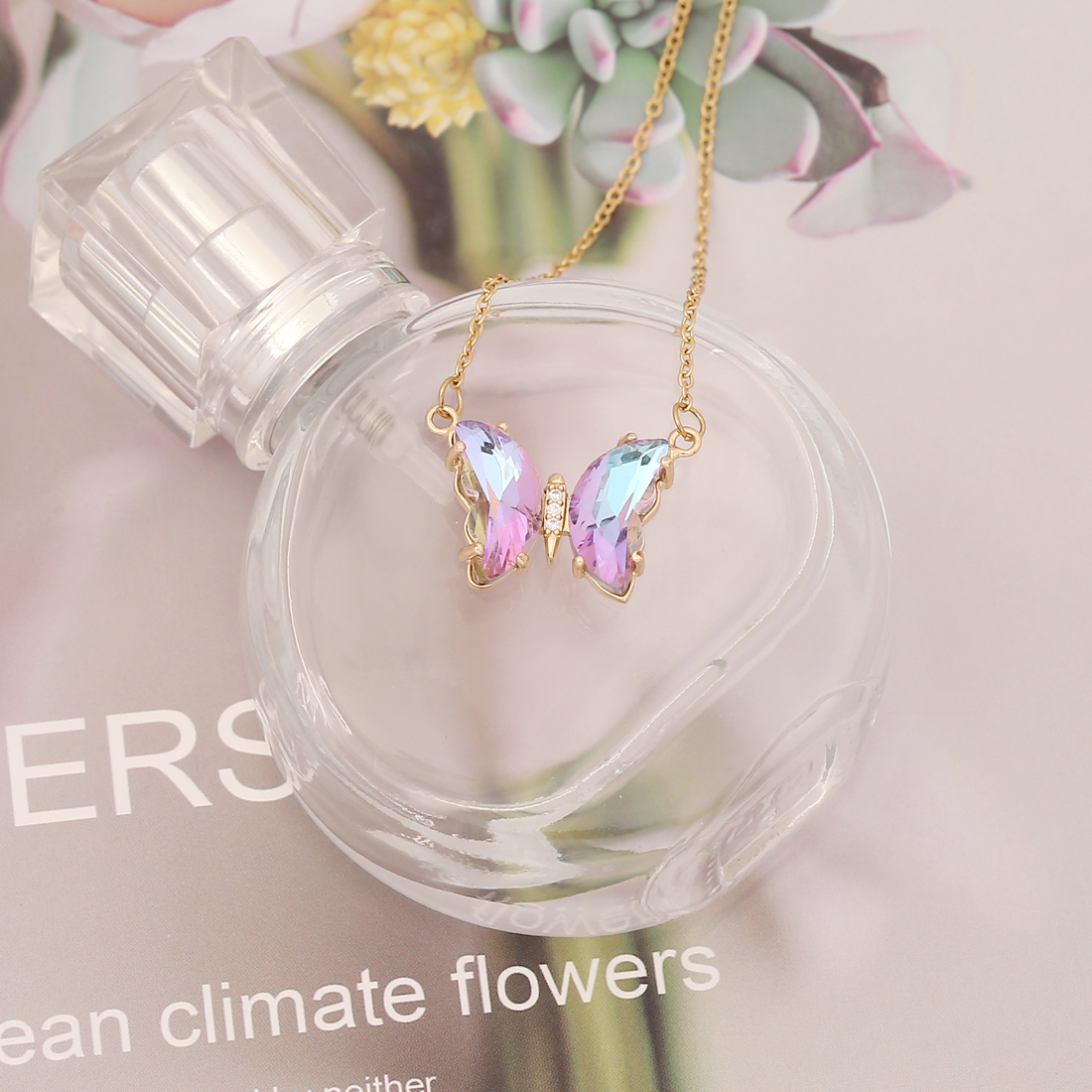 Stainless Steel 18K Gold Plated Elegant Plating Butterfly Glass Necklace display picture 8
