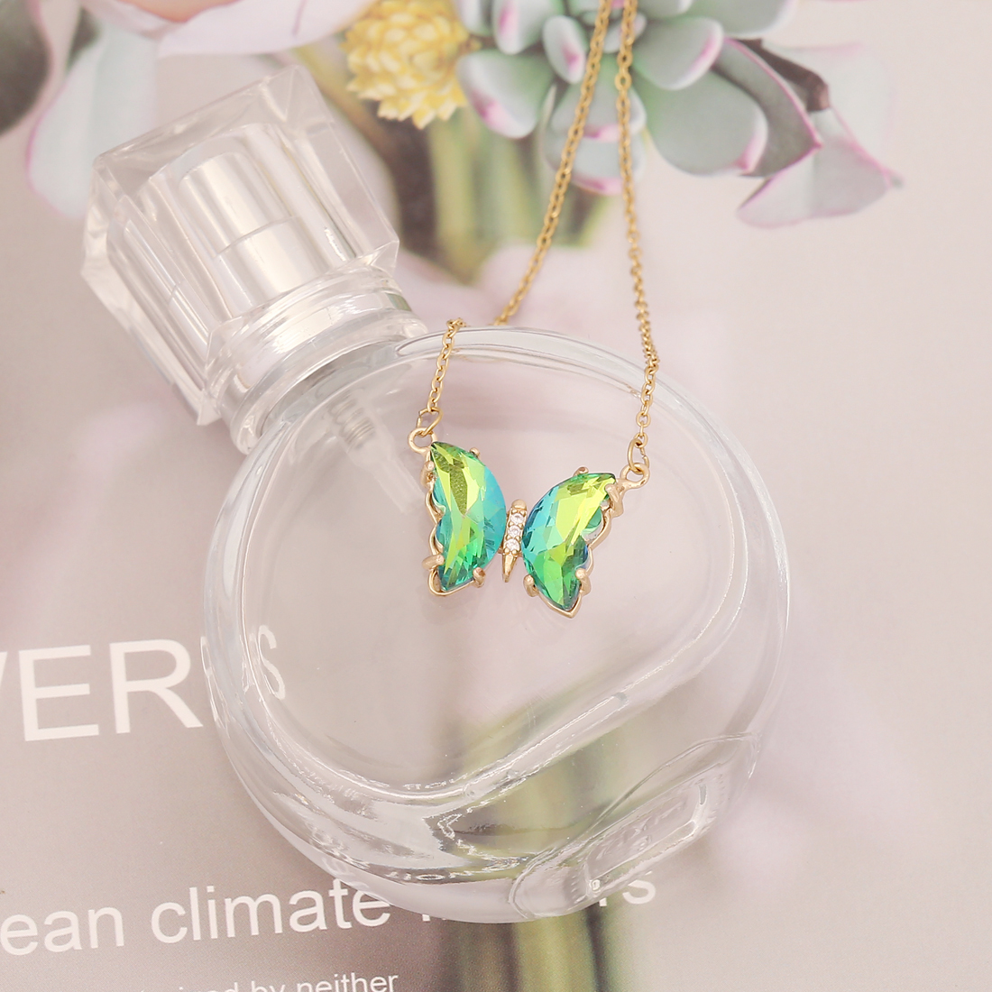 Stainless Steel 18K Gold Plated Elegant Plating Butterfly Glass Necklace display picture 4