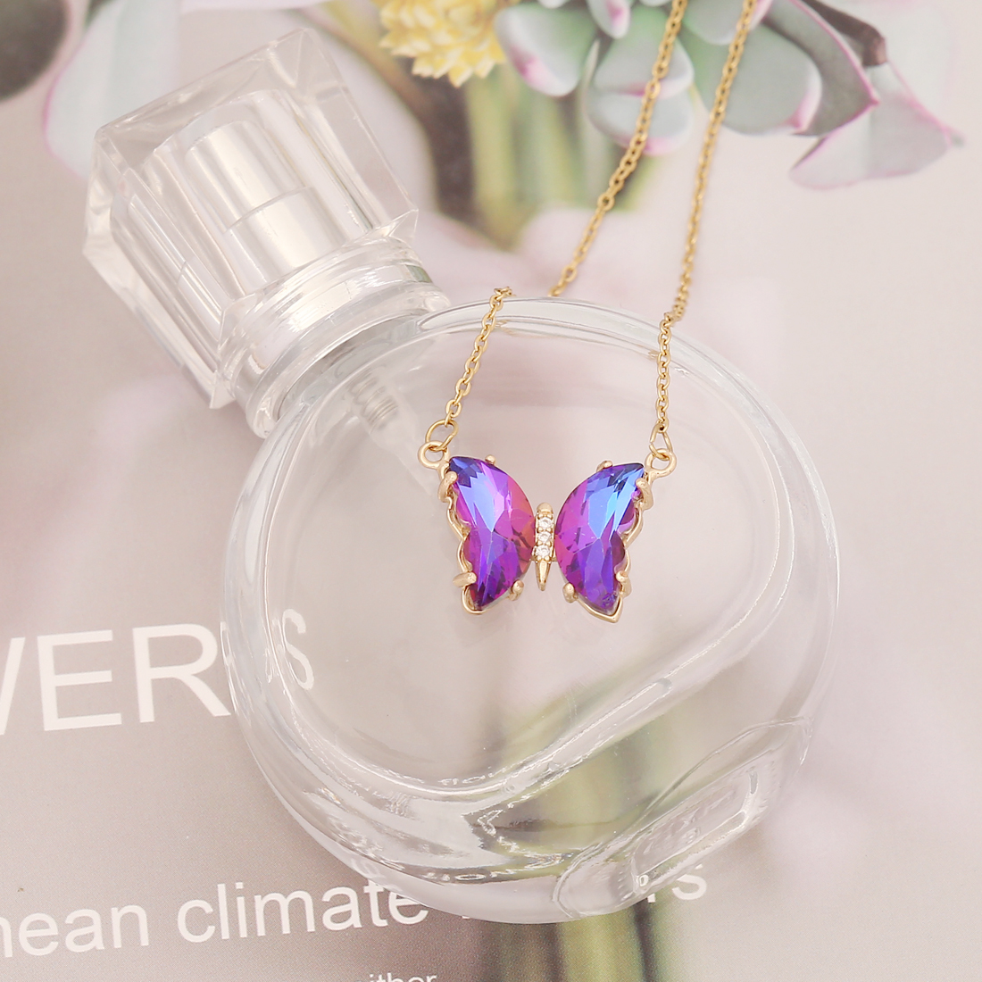 Stainless Steel 18K Gold Plated Elegant Plating Butterfly Glass Necklace display picture 7