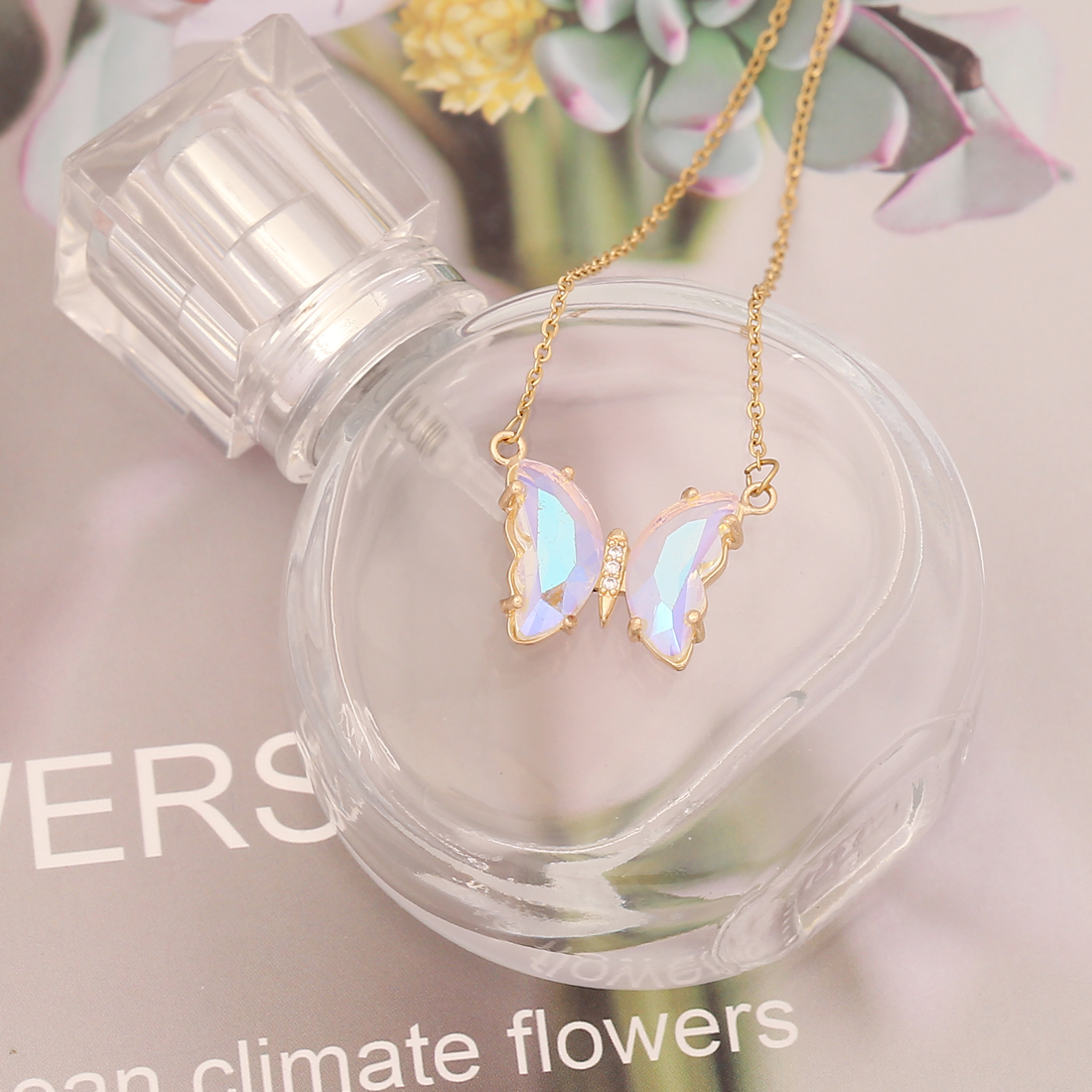 Stainless Steel 18K Gold Plated Elegant Plating Butterfly Glass Necklace display picture 9