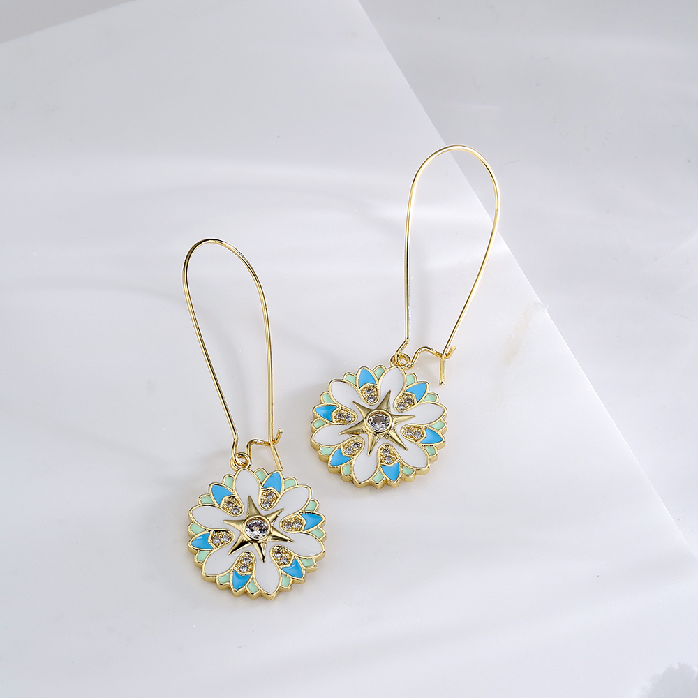 Fashion Round Color Block Copper Dangling Earrings Epoxy Inlay Zircon Copper Earrings display picture 1
