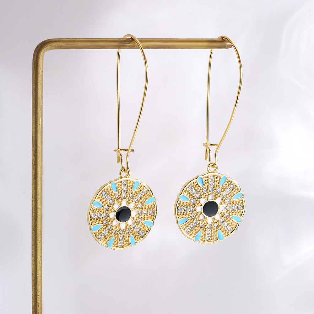 Fashion Round Color Block Copper Dangling Earrings Epoxy Inlay Zircon Copper Earrings display picture 4