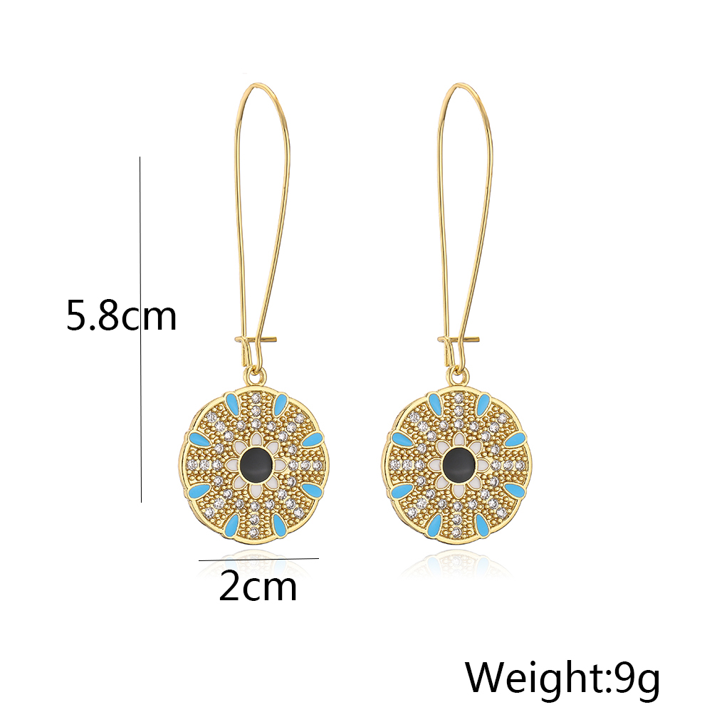 Fashion Round Color Block Copper Dangling Earrings Epoxy Inlay Zircon Copper Earrings display picture 6